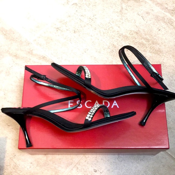 NWB Escada Heels 9 Black Rhinestone evening 39 - Picture 2 of 4